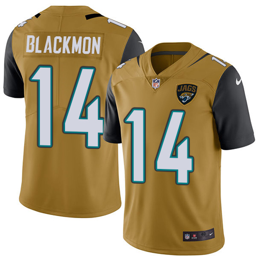 Men's Elite Justin Blackmon Nike Jersey Gold - #14 Rush NFL Jacksonville Jaguars